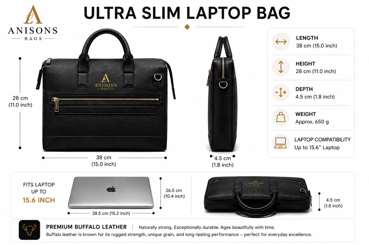 ANISONS Ultra Slim Black Laptop Bag - Image 3