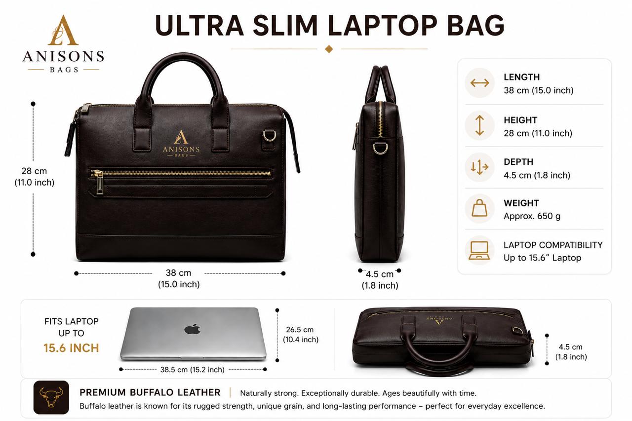ANISONS Ultra Slim Black Laptop Bag - Image 2